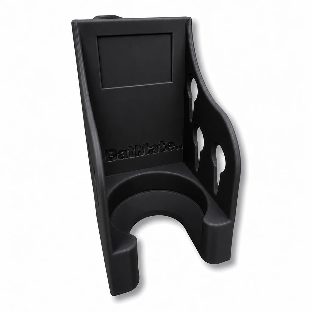 Bat Mate in black. Patented fence mounted bat protector.