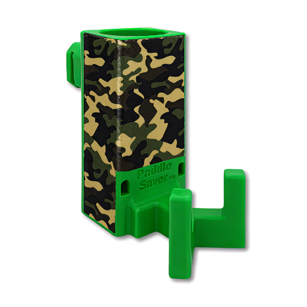 Paddle Saver™ Concrete Jungle skin wrapped around a green Paddle Saver™.