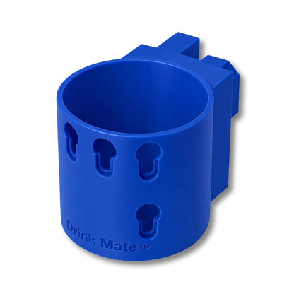 Drink Mate in blue. Patented fence mounted cup holder.