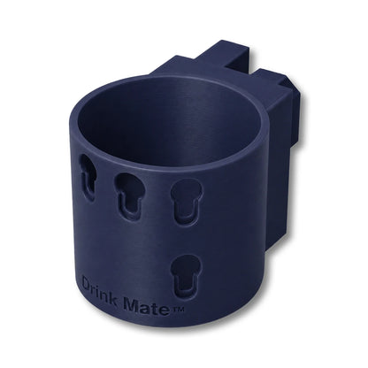 Drink Mate in dark blue. Patented fence mounted cup holder.