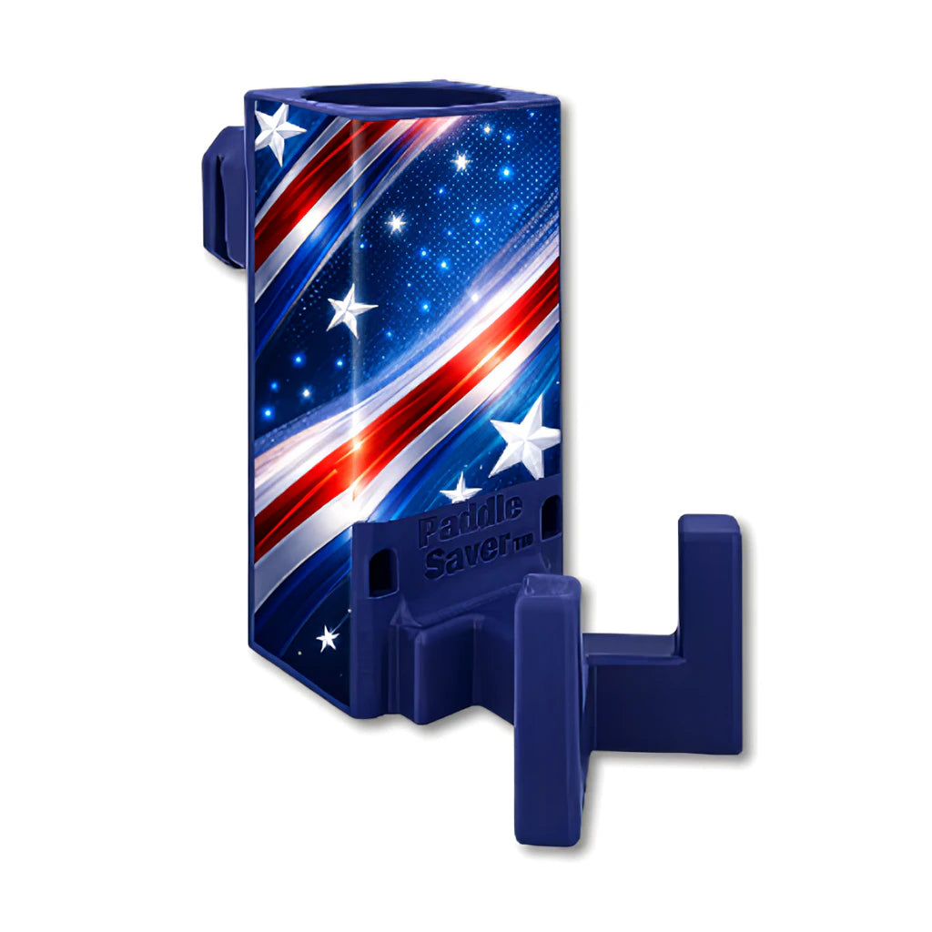 Paddle Saver™ Freedom Rally skin wrapped around a dark blue Paddle Saver™.