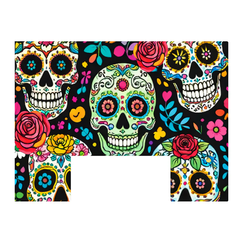Paddle Saver™ Match Point Muerto skin. The vinyl wrap has a Day Of The Dead theme with colored skulls and flowers.
