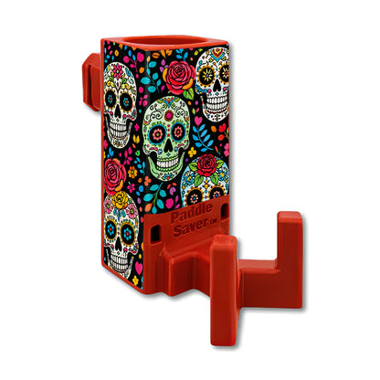 Paddle Saver™ Match Point Muerto skin wrapped around a red Paddle Saver™.