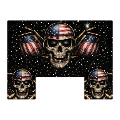 Paddle Saver™ Net Reaper skin. The vinyl wrap has a Graveyard patriotic theme with flag-helmet wearing skulls.