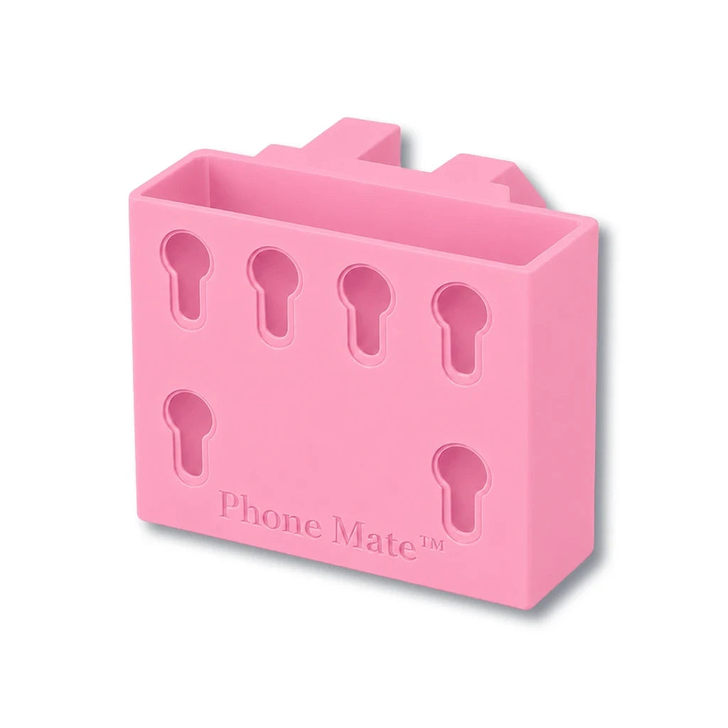 Phone Mate in pink. Patented fence mounted phone caddy.