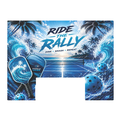 Paddle Saver™ Ride The Rally skin. The vinyl wrap has paddles and balls against a big wave background with a logo.