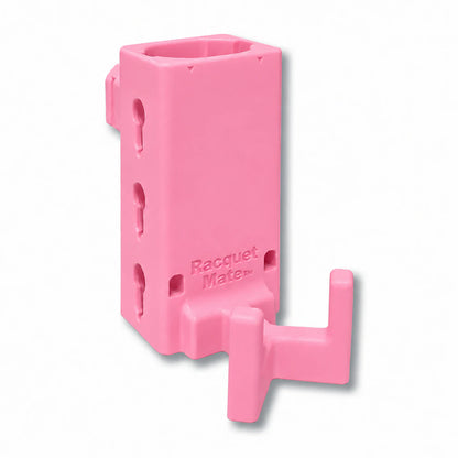 Racquet Mate in pink. Patented fence mounted racquet protector.