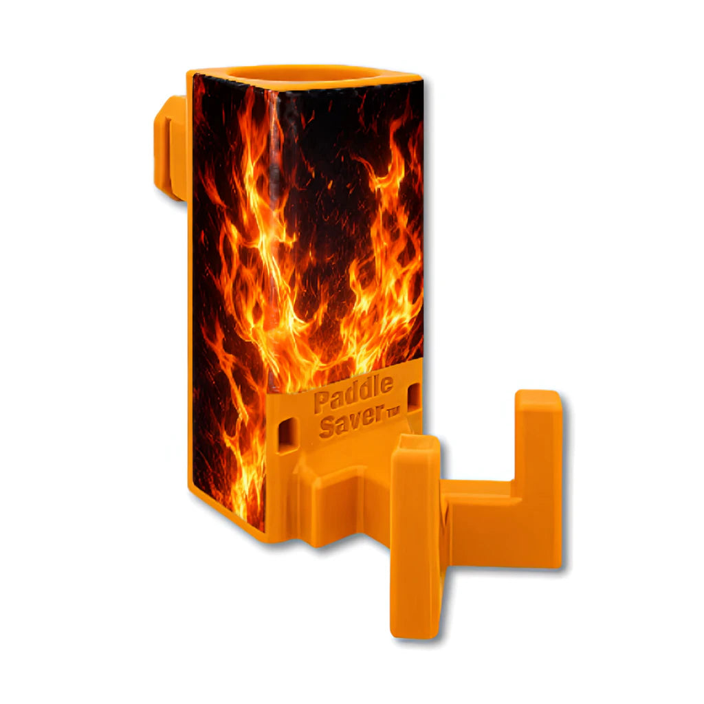 Paddle Saver™ Third Shot Inferno skin wrapped around an orange Paddle Saver™.